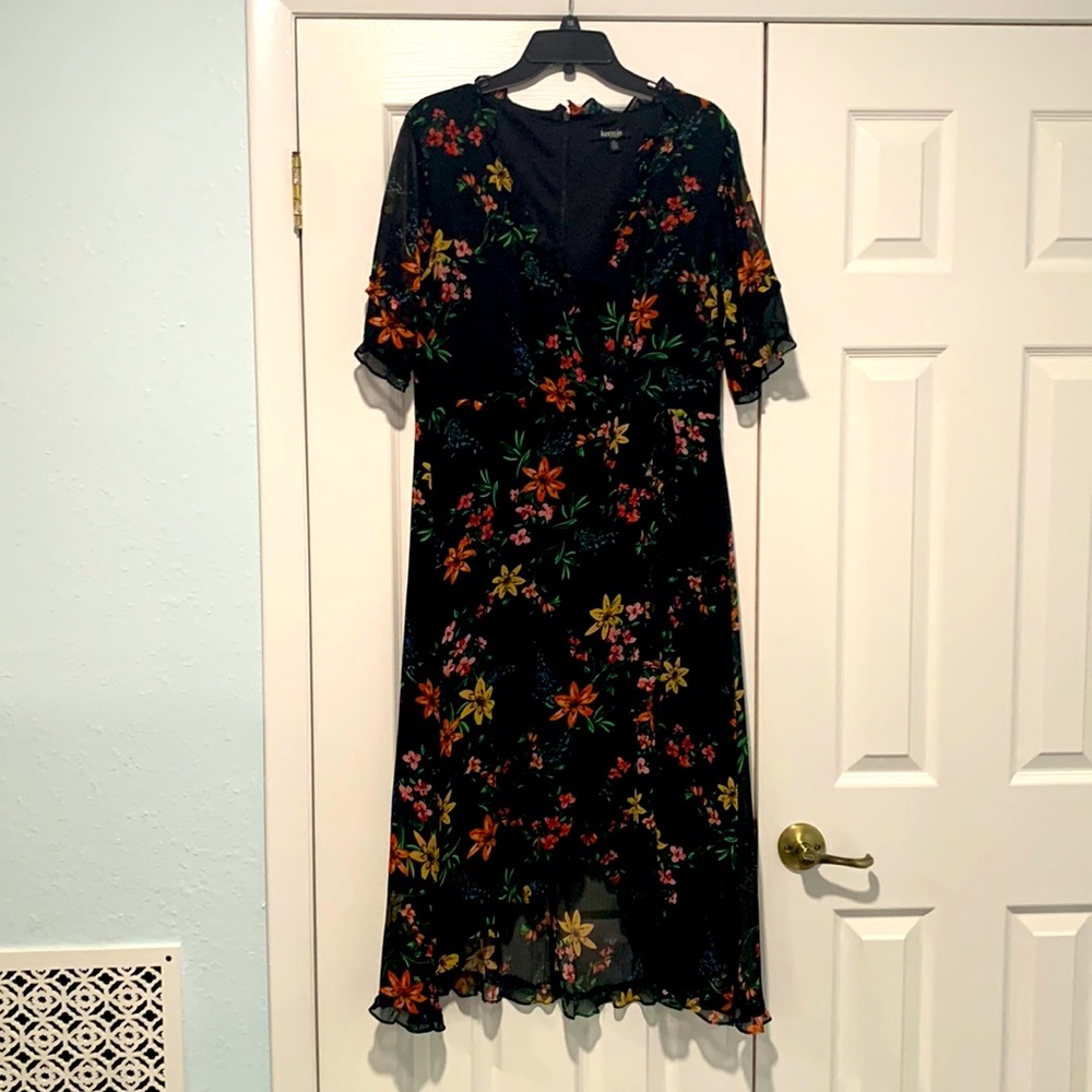 Kensie size 16 black floral faux wrap dress